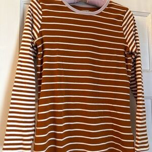 Lands' End Women's Long Sleeve Brown and White Striped Tee